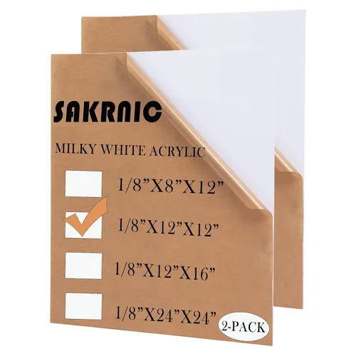 2 hojas de acrílico blanco lechoso de 12 x 12 pulgadas, acrílico translúcido blanco de 1/8 pulgadas de grosor, plexiglás fundido con papel protector
