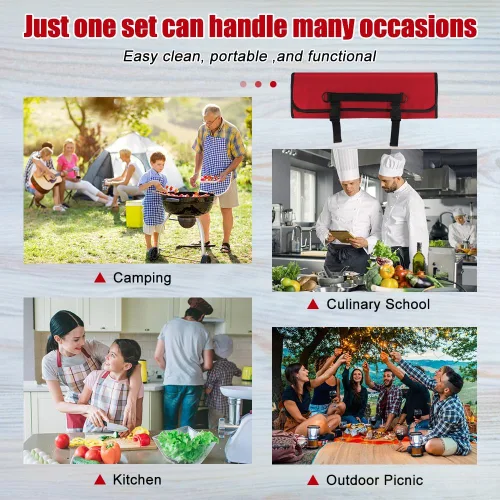Miniatura 7 de QIQU Bolsa Roja para Cuchillos de Chef con 20 Ranuras Portacuchillos Protectores de Cuchillería, Herramientas de Cocina para el Hogar Viajes Cocina