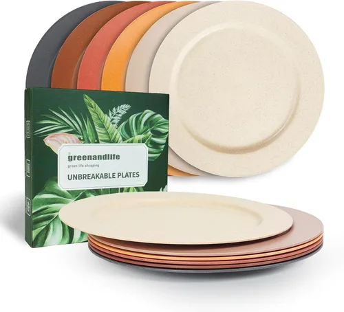 Miniatura 11 de Platos de paja de trigo de 10 pulgadas, aptos para lavavajillas y microondas, ligeros, reutilizables, irrompibles, no tóxicos, sin BPA y saludables