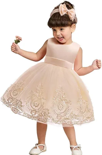 Miniatura 4 de CMMCHAAH - Vestidos de fiesta y concurso con encaje y bordado con lazo tutú y diadema para bebés y niñas tallas 0-6T