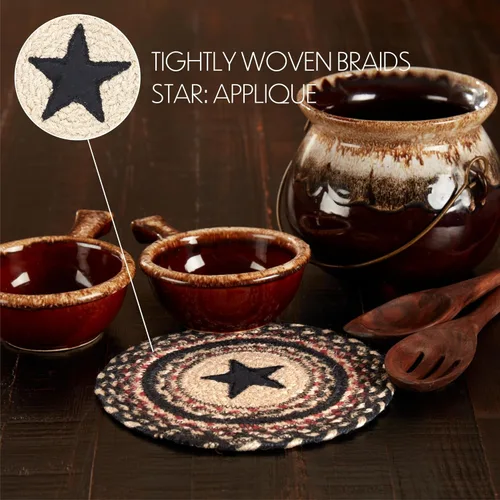 Miniatura 3 de VHC Brands Colonial Star - Salvamanteles para ollas y sartenes, color bronceado, negro y rojo, mezcla de yute, círculo redondo, 8 pulgadas