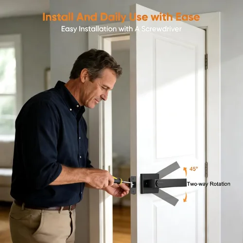 Miniatura 6 de Manijas de Puerta para Interiores, Pomos de Puerta Interiores, Manija de Puerta Negra con Palanca Reversible, Juegos de Cerraduras de Puerta