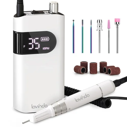 Miniatura 13 de Lavinda Diamond - Taladro de uñas profesional recargable, 35000 RPM, lima de uñas eléctrica inalámbrica y portátil, con motor sin núcleo para uñas