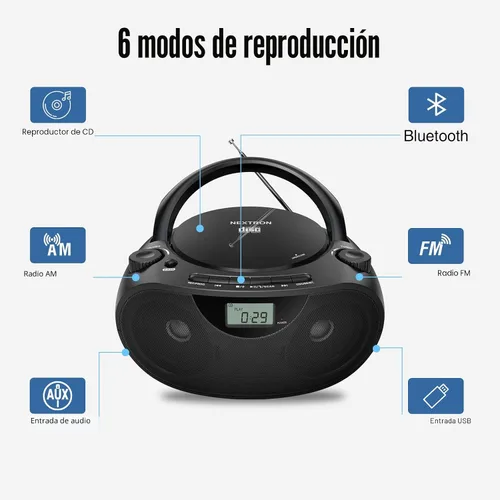 Miniatura 2 de Nextron Boombox de CD portátil con Bluetooth, USB, radio y refuerzo de graves - negro