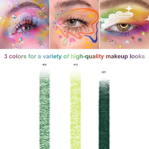 Miniatura 4 de Juego de 3 lápices delineadores de ojos coloridos, lápiz de sombra de ojos, kit de delineador de ojos perlado metálico con purpurina para mujeres