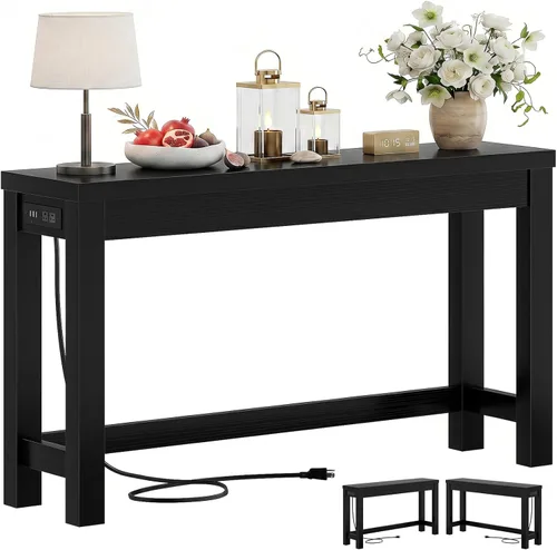Miniatura 14 de Cyclysio Mesas de consola de 47 pulgadas para entrada, mesas de consola estrechas para sala de estar, mesa detrás del sofá, mesa de pasillo de Gris