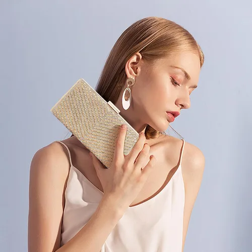 Miniatura 6 de Bolso de mano con diamantes de imitación brillantes para novia, cierre de metal, bolso formal para fiesta y boda, bolsa de noche para mujeres