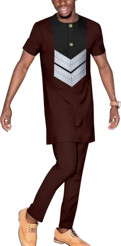 Miniatura 14 de Chándal para hombre, ropa africana, manga corta, tops y pantalones, conjunto de 2 piezas, trajes dashiki, talla grande, atuendo casual