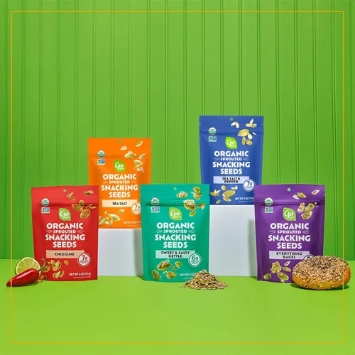 Miniatura 6 de Semillas para aperitivo germinadas orgánicas con sal marina y pimienta de Go Raw, 4 oz, paquete de 6, semillas de calabaza y girasol, Keto, Kosher