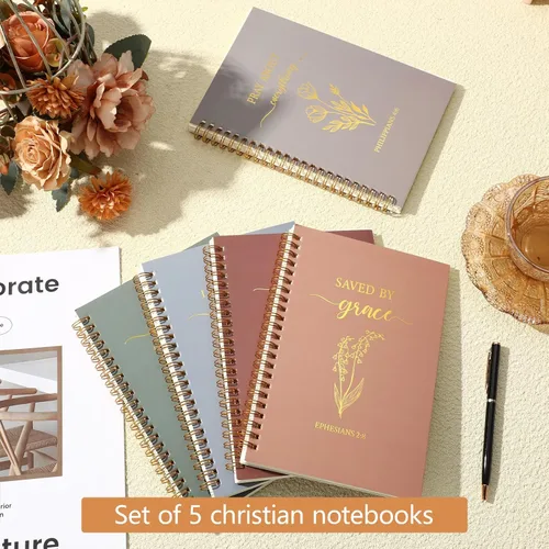 Miniatura 2 de Gueevin Paquete de 5 Cuadernos en Espiral Estéticos Suministros Escolares A5 Rayado Ancho 160 Páginas/80 Hojas Cuaderno Lindo para Trabajo