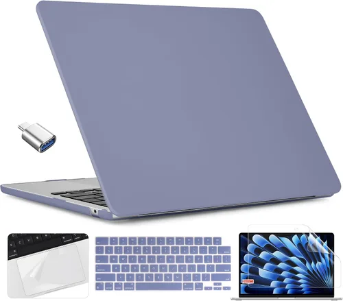 Miniatura 20 de TWOLSKOO Compatible con funda para MacBook Air M4 de 15 pulgadas versión 2025-2023 M4 A3241 M3 A3114 M2 A2941, carcasa rígida de plástico y Cristal