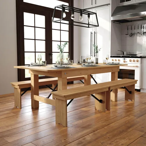 Miniatura 2 de Flash Furniture HERCULES Mesa de Granja Plegable Rectangular de Pino Macizo Rústico Antiguo de 7' x 40", Color Natural Claro