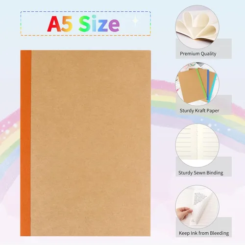 Miniatura 3 de EOOUT Paquete de 20 Cuadernos A5 de Papel Kraft, Diario Rayado a Granel con Lomo Arcoíris, 10 Colores, 60 Páginas de Tapa Blanda, Cuadernos