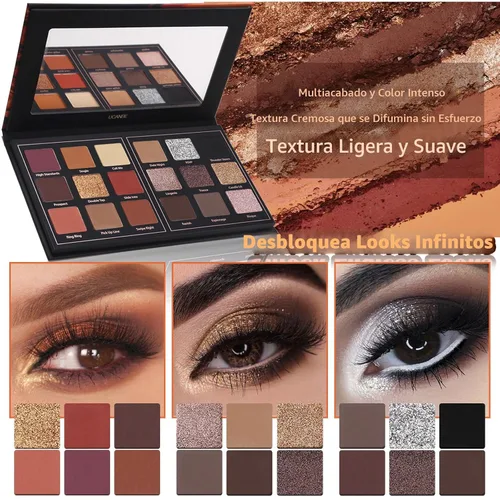 Miniatura 8 de Prism Makeup Paleta de maquillaje de sombra de ojos mate Pro 18 colores con brillo pigmentado y purpurina, sombra en polvo ahumada larga duración e