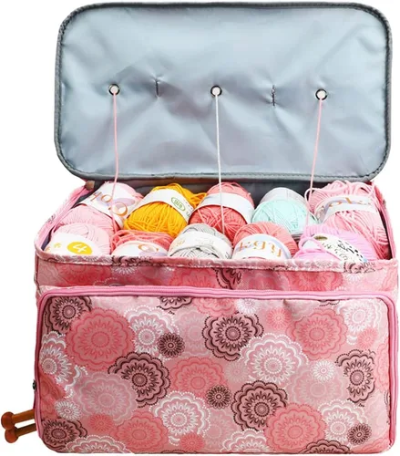 Miniatura 2 de Bolsa de ganchillo, organizador de almacenamiento de hilo sin enredos con 3 ojales, bolsa de punto y organizador de bolsas grandes para proyectos