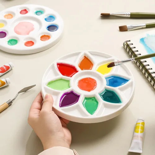 Miniatura 4 de Paleta de pintura de porcelana de 17 pozos, bandeja de cerámica, paleta de mezcla de acuarela para pintura al óleo acrílica, acuarela, pintura
