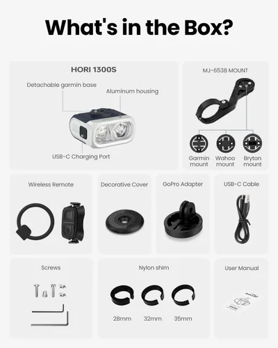 Miniatura 10 de Magicshine HORI1300S - Faro delantero para bicicleta, compatible con Garmin/Wahoo, 1300 lúmenes, luz delantera de haz alto y bajo, USB-C recargable