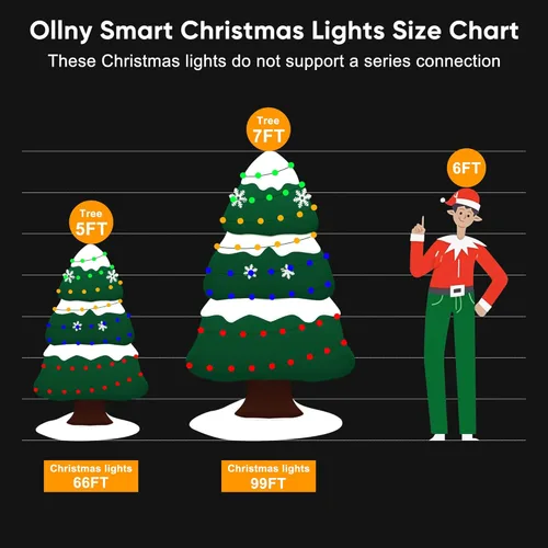 Miniatura 7 de Ollny - Luces de Navidad inteligentes de 131 pies, 400 LED, luces de árbol de Navidad que cambian de color con control remoto y aplicación, luces