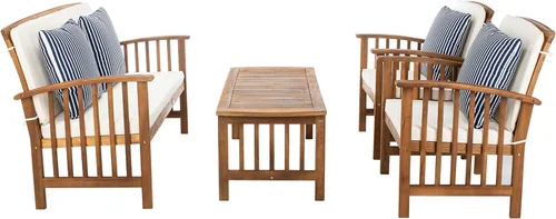 Miniatura 9 de Safavieh - Rocklin - Juego de 4 piezas para patio y exteriores (almohadas incluidas), colores gris y beige PAT7007H Gris/Beige/Rayas