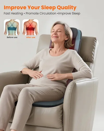 Miniatura 7 de COMFIER Masajeador de espalda Shiatsu con calor, rodillos 3D de motor doble, amasado de tejido profundo de pista larga, almohadilla plegable