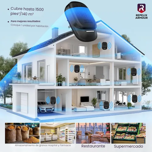 Miniatura 4 de Repelente ultrasónico de plagas para uso en interiores, paquete de 2, cubre hasta 1,500 pies cuadrados por dispositivo, 3 modos, repelente