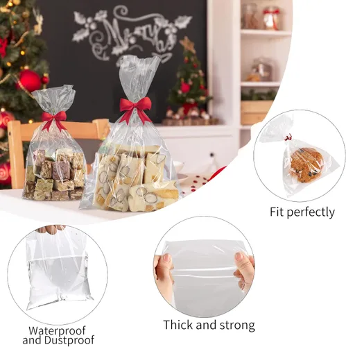 Miniatura 3 de MoloTAR 200 bolsas de celofán transparentes de 10 x 6 pulgadas (1,4 mil) con cinco lazos de colores aleatorios, ideales para panadería, galletas