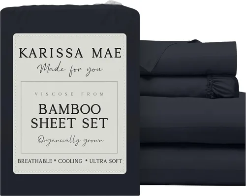 Miniatura 45 de KARISSA MAE Juego de sábanas tamaño individual de viscosa de bambú refrescante, 100% cultivadas orgánicamente, bolsillo profundo de 18 pulgadas