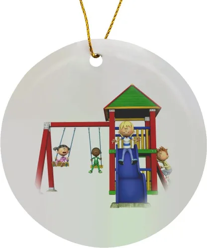 Miniatura 8 de 3dRose Niños de dibujos animados en un patio Set 3 pulgadas copo de nieve ornamento de porcelana