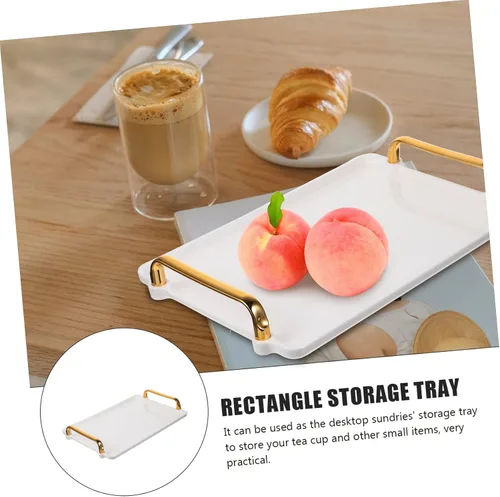 Miniatura 3 de KICHOUSE Bandeja de almacenamiento de plástico con asas para mesa de café, juego de té, desayuno, comida rápida, bandeja rectangular elegante