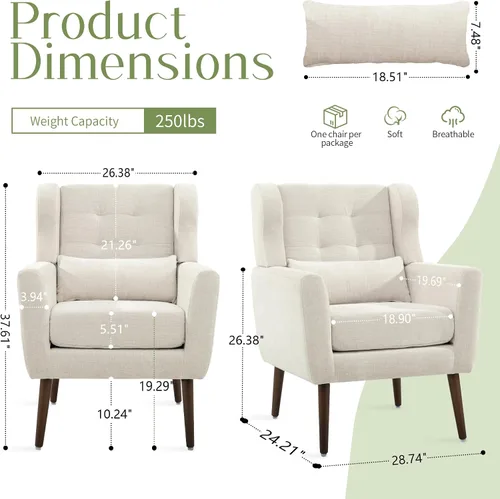 Miniatura 2 de cinkehome Sillas decorativas con brazos para sala de estar, sillón moderno tapizado en chenilla, cómoda silla de salón acolchada y suave