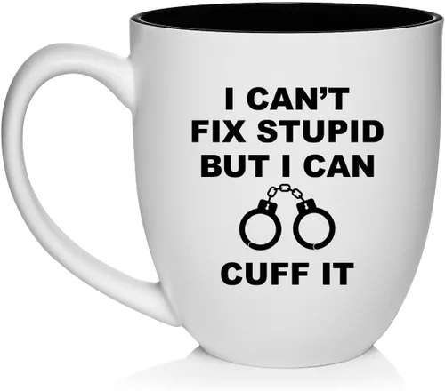 Miniatura 18 de Daylor Taza de café de cerámica con texto en inglés "I Can't Fix Stupid But I Can Cuff It" para oficial de policía, taza de té de cerámica, regalo