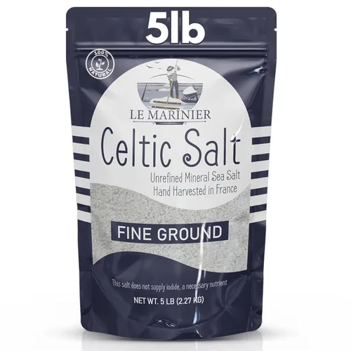 Le Marinier Sal Celta Orgánica Finamente Molida, 5 libras, Rica en Minerales, 100% Natural y Sin Refinar, Sal Marina Francesa Orgánica. Sal Marina