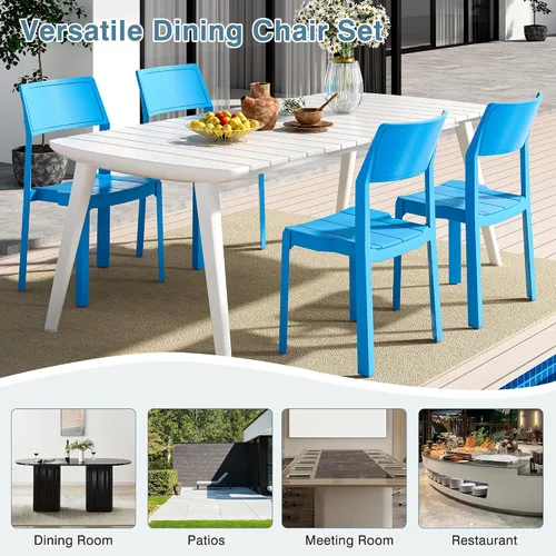 Miniatura 7 de VECELO Paquete de 4 sillas de comedor de plástico, sillas de patio apilables para uso en interiores y exteriores en cocina, junto a la piscina,