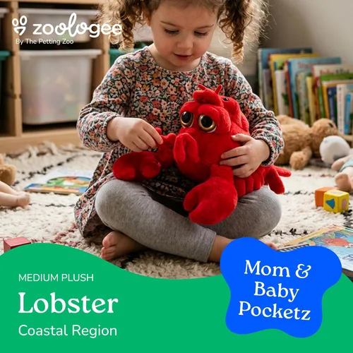 Miniatura 4 de The Petting Zoo Peluche de langosta para mamá y bebé, regalos para niños, animales del océano Pocketz, juguete de peluche de langosta de 15 pulgadas