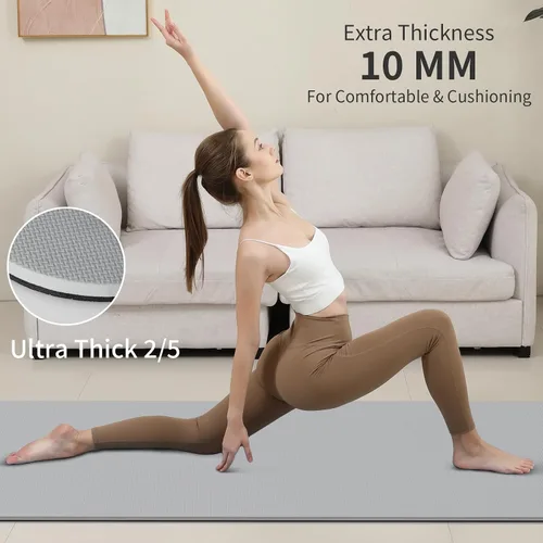 Miniatura 5 de PAIDU Tapete de yoga antideslizante y antidesgarros, extra grueso, 2/5 pulgadas (0.394 in), alta resistencia, esterillas de yoga POE profesionales