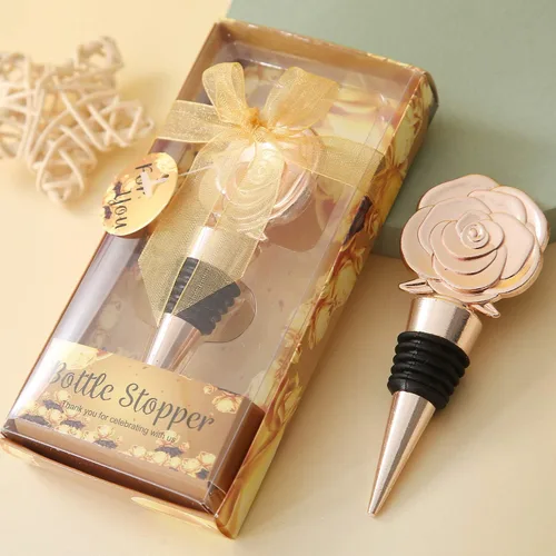 Miniatura 5 de WeddParty - 12 tapones de aleación de metal para botellas de vino rosa, protector de champán con caja de regalo para recuerdos de fiesta