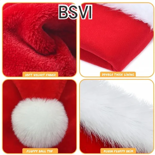 Miniatura 2 de Christmas Hat, Santa Hat for Adults/Kids/Baby Red Velvet Double Extra Thicken Unisex Xmas Hats for New Year Holiday Party Adulto/1 pieza