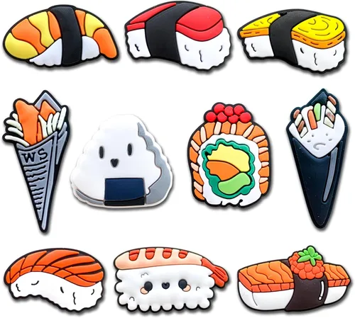 Dijes para zapatos de sushi para zuecos, lindos dijes de arroz en rollo de sushi para niños, adolescentes y adultos, Metal no precioso., No es una