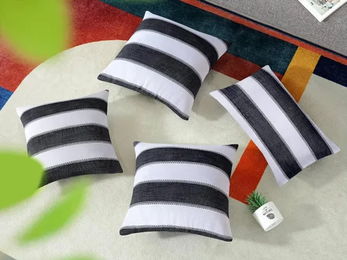 Miniatura 3 de AmHoo - Juego de 2 fundas de almohada decorativas para casa de campo, a rayas y a cuadros, juego de fundas de almohada de algodón y lino para sofá