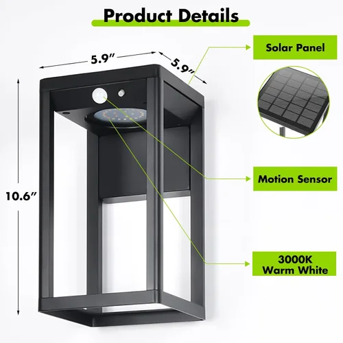 Miniatura 2 de Luces de pared solares al aire libre BRIMMEL con sensor de movimiento - 600 lúmenes, luces de aplique solares de aluminio para exteriores