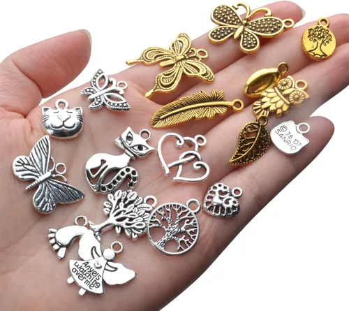 Miniatura 6 de BronaGrand Dijes vintage a granel, 200 piezas mezcladas antiguas de aleación tibetana colgantes para collares, pulseras, fabricación de joyas