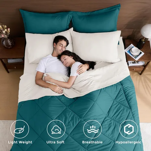 Miniatura 2 de HEVUMYI - Juego de edredón individual de 5 piezas para todas las estaciones, cama en una bolsa, ultra suave con edredón, sábana encimera, sábana