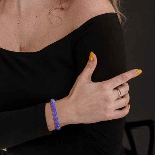 Miniatura 6 de OLARCU Pulsera elástica ajustable unisex con cuentas de cristal de amatista y poder curativo natural de 7 pulgadas, unisex.