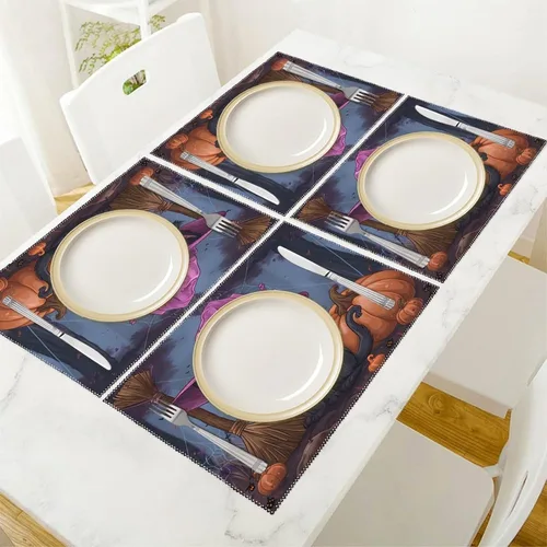Miniatura 5 de Halloween Cat Pumpkin Lantern Placemats Set of 6 Resistant Table Mats Washable Place Mats for Dinner Party Table Decoration