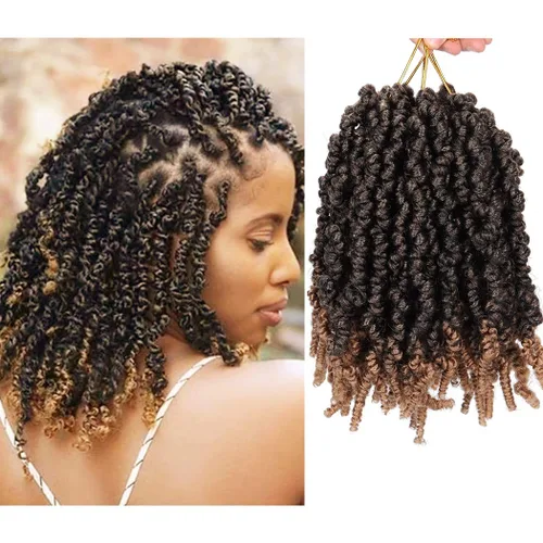 Miniatura 23 de Dorsanee Extensiones de cabello sintético corto estilo Bob Spring Twist de 6 pulgadas, 6 paquetes de extensiones de cabello sintético pretrenzado