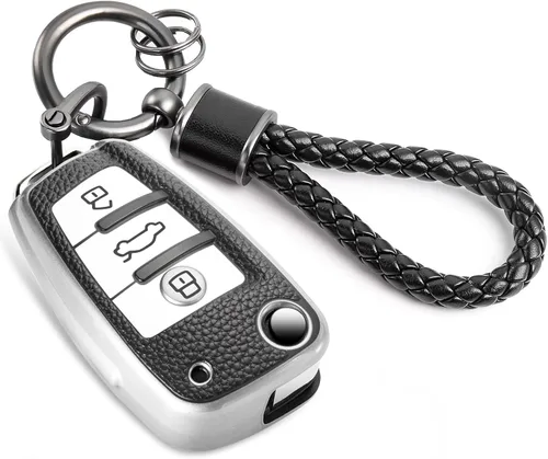 Miniatura 50 de para llavero de Cadillac con funda de TPU con superficie granulada y cuerda trenzada metálica, funda de llavero mejorada para 2020 en adelante CT4