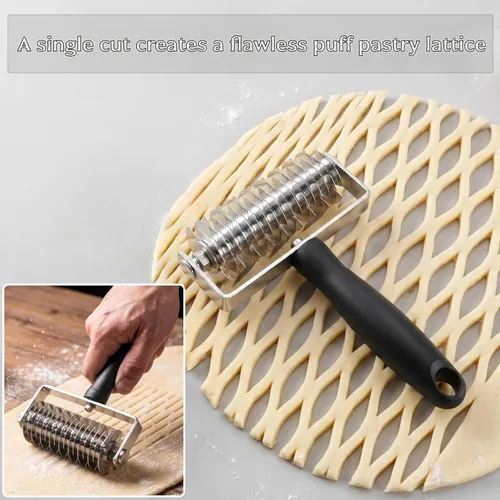 Miniatura 2 de Cortador de rodillos de repostería - Cortador de rodillo de acero inoxidable profesional para pasta de celosía para tarta, pizza, pan, corteza