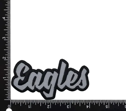 Miniatura 41 de (2 x 4 pulgadas) Eagles, espíritu de equipo, bordado, parche para planchar (sarga blanca/contorno verde)
