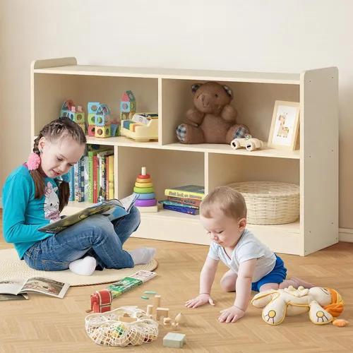 Miniatura 7 de Estante Montessori de madera, organizadores y almacenamiento de juguetes de 2 estantes, organizador de aula para niños, sala de juegos, guardería