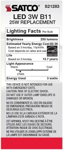 Miniatura 7 de Satco S21283 3B11/LED/927/FR/120V/E26-paquete de 6